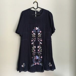 En Creme Navy Embroidered Tunic Dress